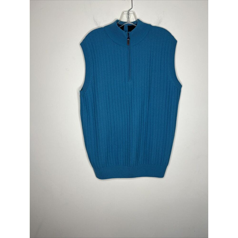 G-MAC Apparel Men’s Sweater Vest 1/4 Zip 100% Wool Blue Size Large Golf